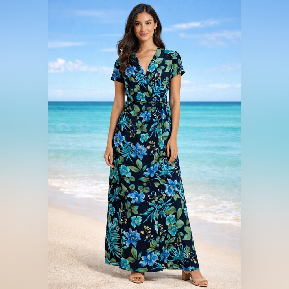 VIRGO Blue Floral Wrap Dress